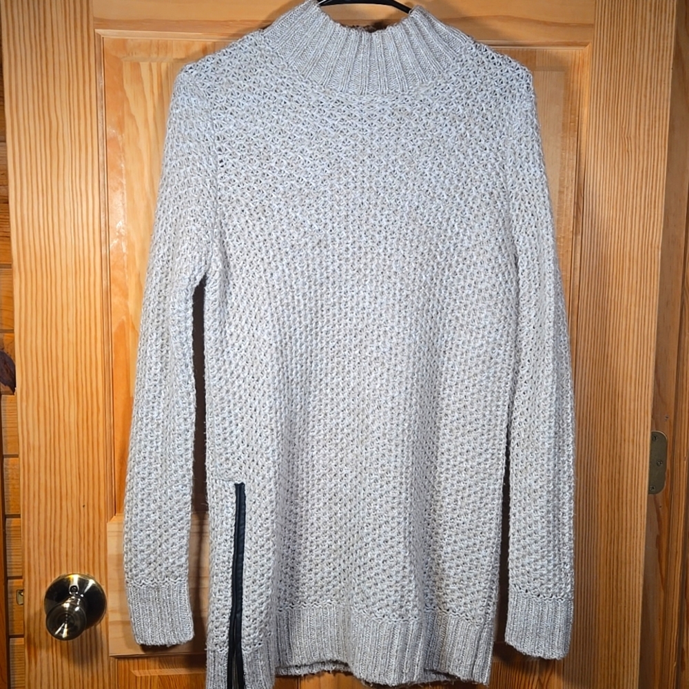 Banana Republic Chunky Waffle Knit Wool Blend Tunic Sweater Zipper Womens Medium